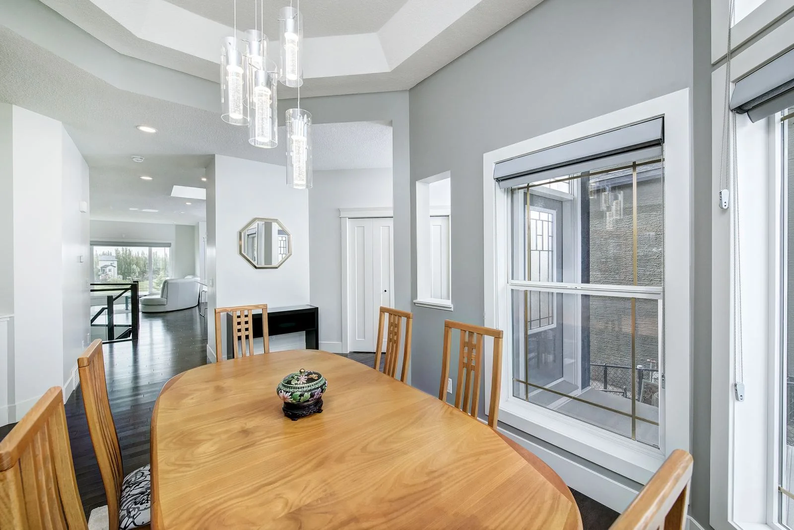 Dining table under pendant lights