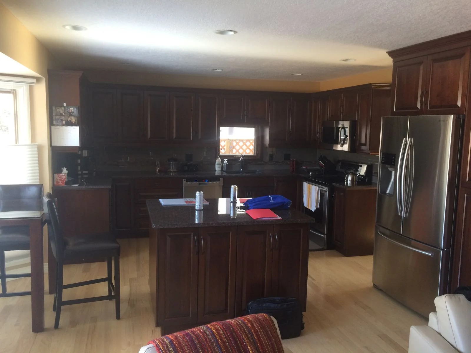 Original kitchen with dark cabinetry