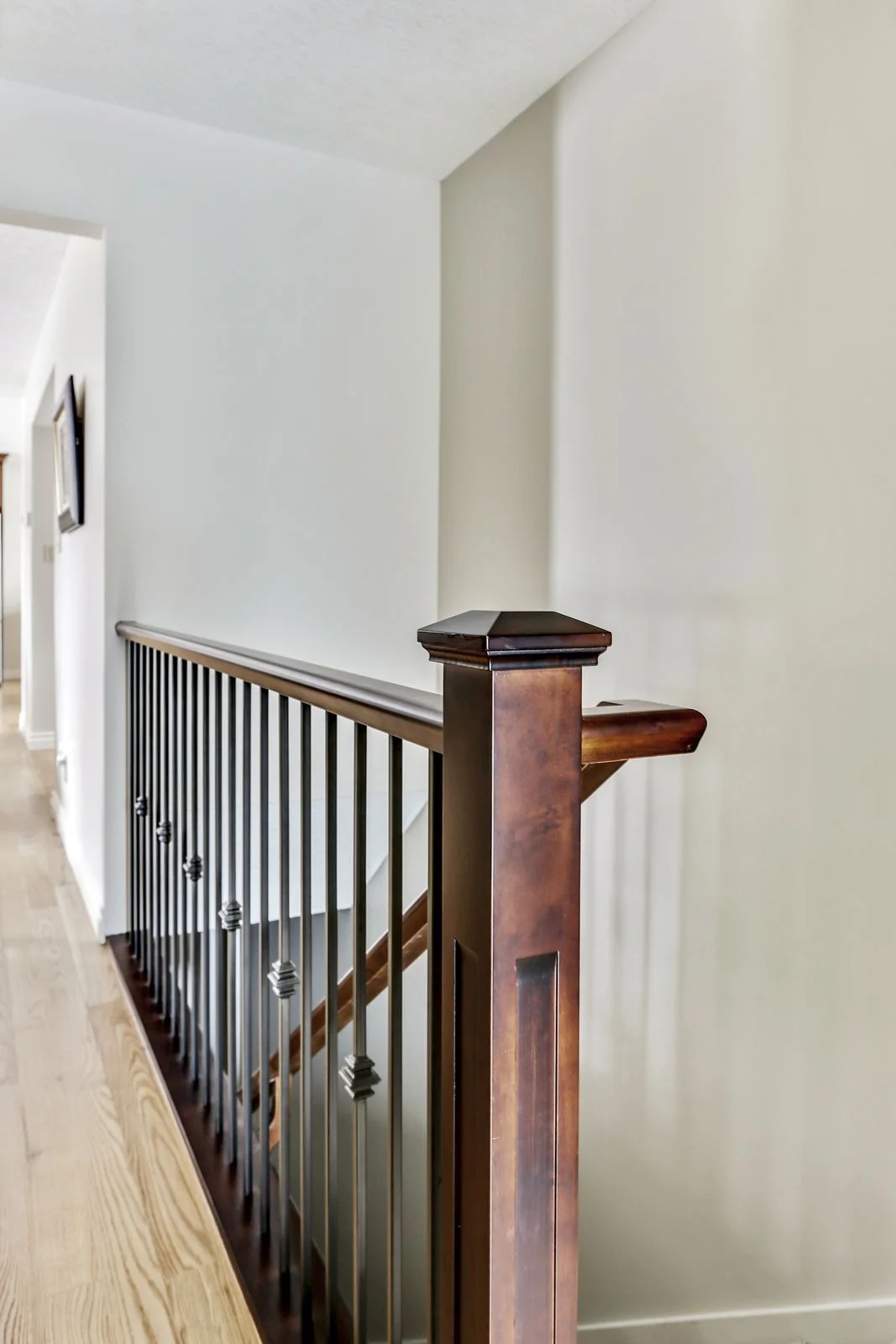 Stair rail detail in the renovated home