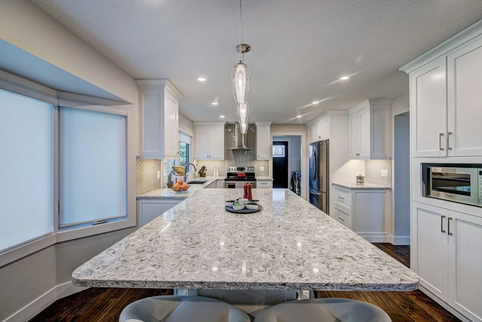 Kitchen island under pendant lights